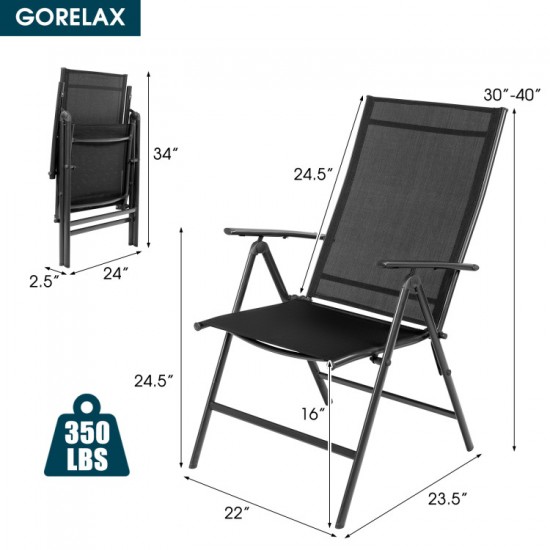 Honhorrs Two Folding Patio Recliners, Adjustable Fabric Backrests with Powder-Coated Steel Frames