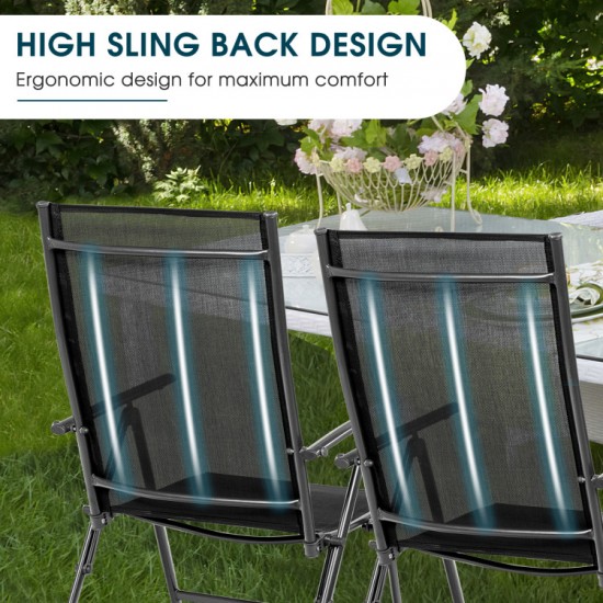 Honhorrs Two Folding Patio Recliners, Adjustable Fabric Backrests with Powder-Coated Steel Frames