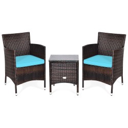 XVX Wicker Patio Seating for Two, Cushioned Armchairs and Glass-Top Table in a Three-Piece Set