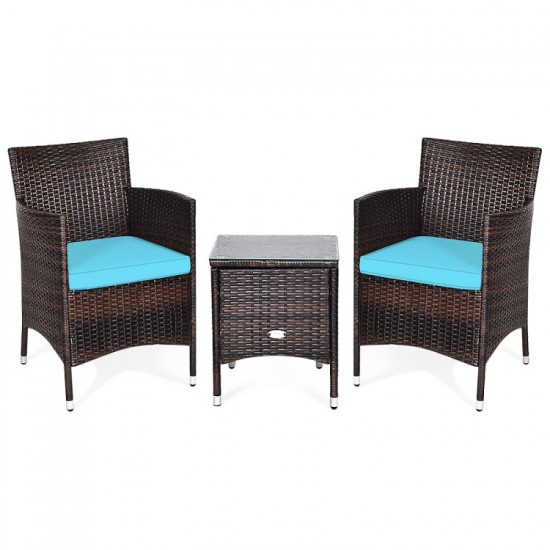 Honhorrs Wicker Patio Seating for Two, Cushioned Armchairs and Glass-Top Table in a Three-Piece Set
