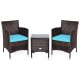 Honhorrs Wicker Patio Seating for Two, Cushioned Armchairs and Glass-Top Table in a Three-Piece Set