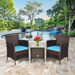 XVX Wicker Patio Seating for Two, Cushioned Armchairs and Glass-Top Table in a Three-Piece Set