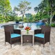 Honhorrs Wicker Patio Seating for Two, Cushioned Armchairs and Glass-Top Table in a Three-Piece Set