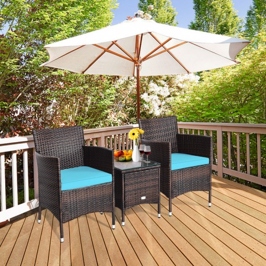 Honhorrs Wicker Patio Seating for Two, Cushioned Armchairs and Glass-Top Table in a Three-Piece Set