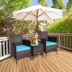 Honhorrs Wicker Patio Seating for Two, Cushioned Armchairs and Glass-Top Table in a Three-Piece Set