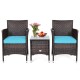 Honhorrs Wicker Patio Seating for Two, Cushioned Armchairs and Glass-Top Table in a Three-Piece Set