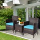 Honhorrs Wicker Patio Seating for Two, Cushioned Armchairs and Glass-Top Table in a Three-Piece Set