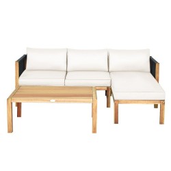 XVX Three-Piece Acacia Patio Sofa Set, Rope Armrest Detail and Removable Seat and Back Cushions