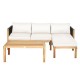 Honhorrs Three-Piece Acacia Patio Sofa Set, Rope Armrest Detail and Removable Seat and Back Cushions