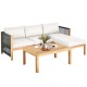 Honhorrs Three-Piece Acacia Patio Sofa Set, Rope Armrest Detail and Removable Seat and Back Cushions