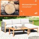 Honhorrs Three-Piece Acacia Patio Sofa Set, Rope Armrest Detail and Removable Seat and Back Cushions