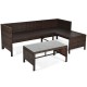Honhorrs Three-Piece L-Shaped Patio Sofa Set, Wicker Seating with Cushions and a Glass Coffee Table