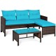 Honhorrs Three-Piece L-Shaped Patio Sofa Set, Wicker Seating with Cushions and a Glass Coffee Table