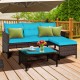 Honhorrs Three-Piece L-Shaped Patio Sofa Set, Wicker Seating with Cushions and a Glass Coffee Table
