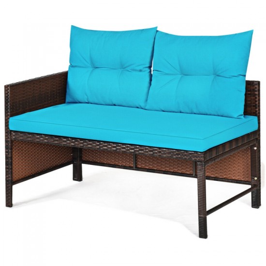 Honhorrs Three-Piece L-Shaped Patio Sofa Set, Wicker Seating with Cushions and a Glass Coffee Table