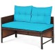 Honhorrs Three-Piece L-Shaped Patio Sofa Set, Wicker Seating with Cushions and a Glass Coffee Table