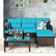 Honhorrs Three-Piece L-Shaped Patio Sofa Set, Wicker Seating with Cushions and a Glass Coffee Table