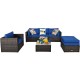 Honhorrs Six-Piece Wicker Patio Set, Modular Sofa Seating and Ottoman with Glass Table and Cushions