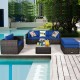 Honhorrs Six-Piece Wicker Patio Set, Modular Sofa Seating and Ottoman with Glass Table and Cushions