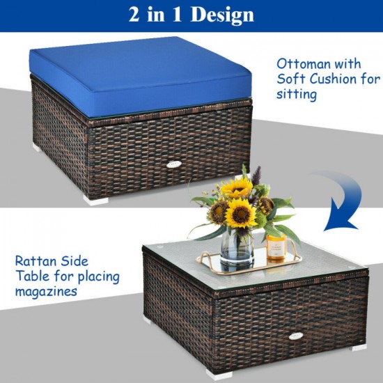 Honhorrs Six-Piece Wicker Patio Set, Modular Sofa Seating and Ottoman with Glass Table and Cushions