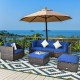 Honhorrs Six-Piece Wicker Patio Set, Modular Sofa Seating and Ottoman with Glass Table and Cushions
