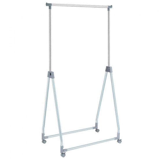Adjustable Folding Clothes Rack by Honhorrs, Metal Hanging Rod, Triangular Base and Lockable Casters