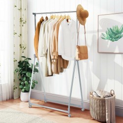 Adjustable Folding Clothes Rack by Honhorrs, Metal Hanging Rod, Triangular Base and Lockable Casters