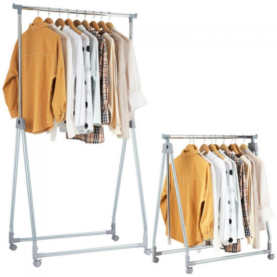 Adjustable Folding Clothes Rack by Honhorrs, Metal Hanging Rod, Triangular Base and Lockable Casters