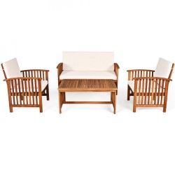 XVX Four-Piece Acacia Patio Set, Two Chairs, Loveseat and Coffee Table with Removable Cushions