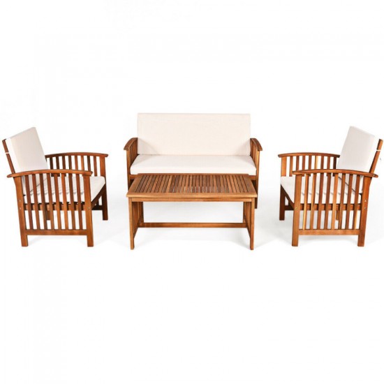 Honhorrs Four-Piece Acacia Patio Set, Two Chairs, Loveseat and Coffee Table with Removable Cushions