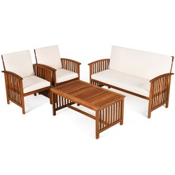 XVX Four-Piece Acacia Patio Set, Two Chairs, Loveseat and Coffee Table with Removable Cushions