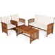 Honhorrs Four-Piece Acacia Patio Set, Two Chairs, Loveseat and Coffee Table with Removable Cushions