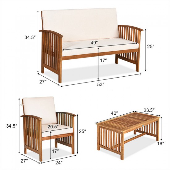 Honhorrs Four-Piece Acacia Patio Set, Two Chairs, Loveseat and Coffee Table with Removable Cushions