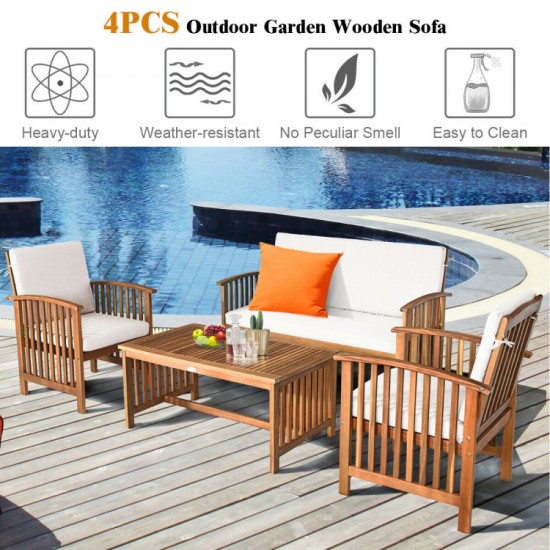 Honhorrs Four-Piece Acacia Patio Set, Two Chairs, Loveseat and Coffee Table with Removable Cushions
