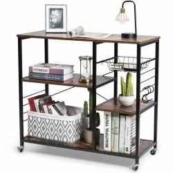 XVX Rolling Industrial Baker's Rack, Three Storage Levels with Mesh Basket and Three S-Hooks