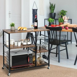 XVX Rolling Industrial Baker's Rack, Three Storage Levels with Mesh Basket and Three S-Hooks
