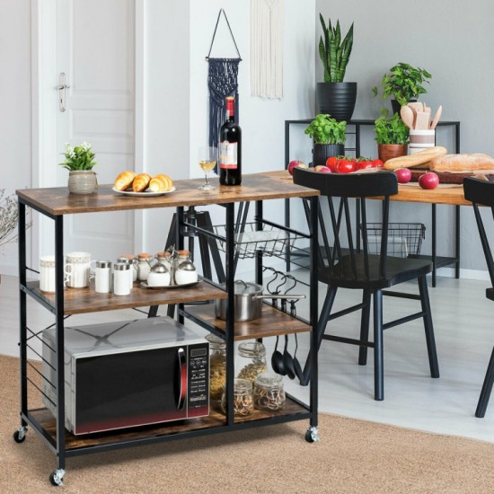 Honhorrs Rolling Industrial Baker's Rack, Three Storage Levels with Mesh Basket and Three S-Hooks
