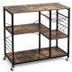 Honhorrs Rolling Industrial Baker's Rack, Three Storage Levels with Mesh Basket and Three S-Hooks