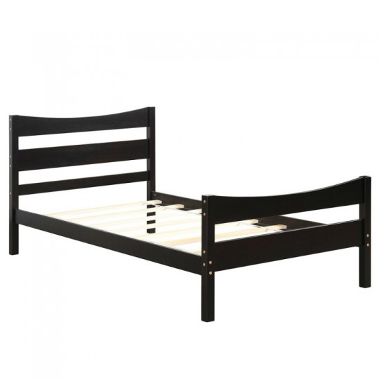 Honhorrs Twin Pine Platform Bed Frame: Plywood Mattress Slats, Headboard, Footboard and Open Base