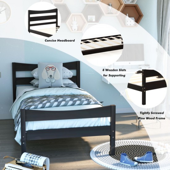 Honhorrs Twin Pine Platform Bed Frame: Plywood Mattress Slats, Headboard, Footboard and Open Base