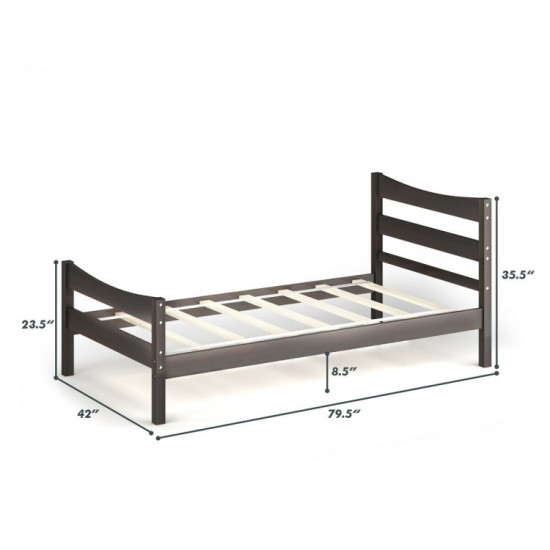 Honhorrs Twin Pine Platform Bed Frame: Plywood Mattress Slats, Headboard, Footboard and Open Base