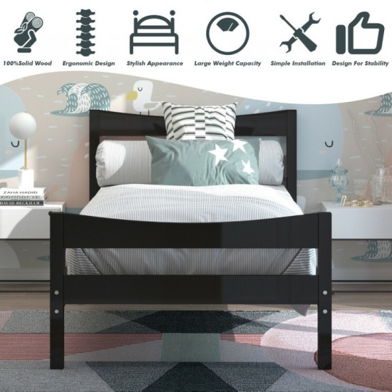 Honhorrs Twin Pine Platform Bed Frame: Plywood Mattress Slats, Headboard, Footboard and Open Base