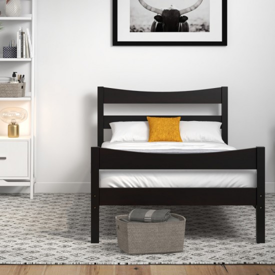 Honhorrs Twin Pine Platform Bed Frame: Plywood Mattress Slats, Headboard, Footboard and Open Base