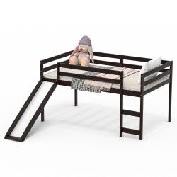 Honhorrs Low Twin Loft Bed Frame with Slide, Ladder, Guardrails and Open Space Beneath the Bed