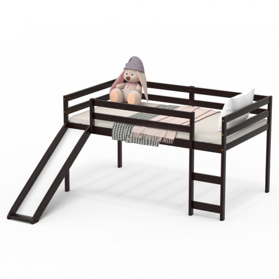 Honhorrs Low Twin Loft Bed Frame with Slide, Ladder, Guardrails and Open Space Beneath the Bed
