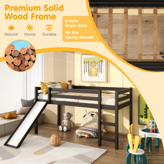 Honhorrs Low Twin Loft Bed Frame with Slide, Ladder, Guardrails and Open Space Beneath the Bed
