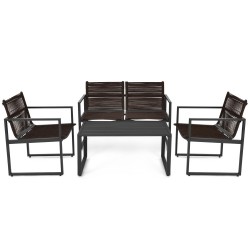 XVX Four-Piece Patio Conversation Set, Steel-Framed Polyester Seating with Defined Armrests