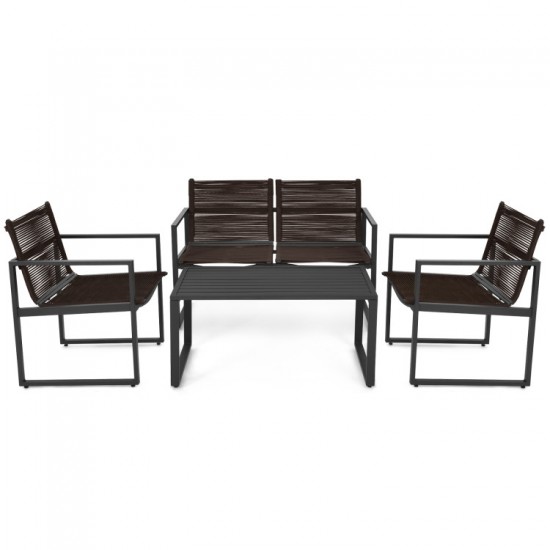 Honhorrs Four-Piece Patio Conversation Set, Steel-Framed Polyester Seating with Defined Armrests