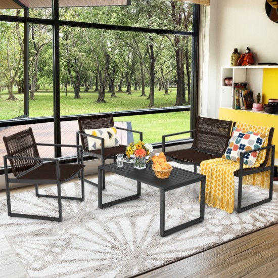 Honhorrs Four-Piece Patio Conversation Set, Steel-Framed Polyester Seating with Defined Armrests