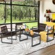 Honhorrs Four-Piece Patio Conversation Set, Steel-Framed Polyester Seating with Defined Armrests